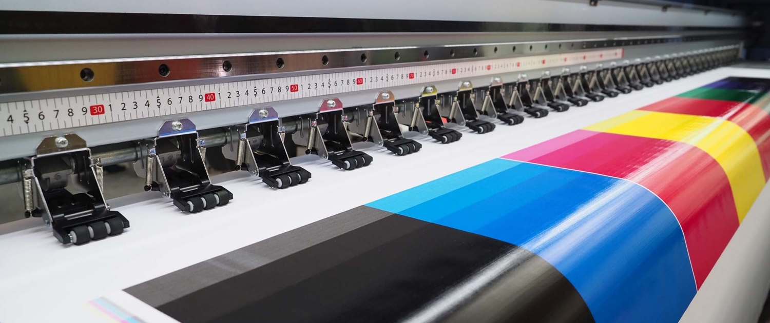 Close up view of a wide format printer printing